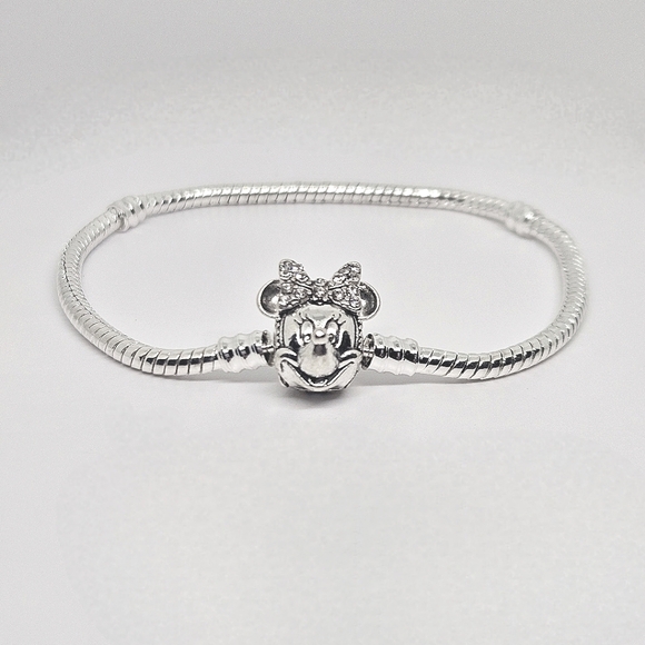 Disney Minnie Mouse 925 Sterling Silver Plated Charm Bracelet - Picture 7 of 8